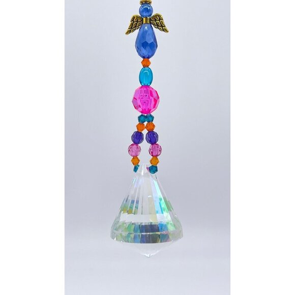 Beaded Angel Suncatcher Pink Blue Purple Crystal Prism Hanging Patio Decor Yard - Picture 5 of 10